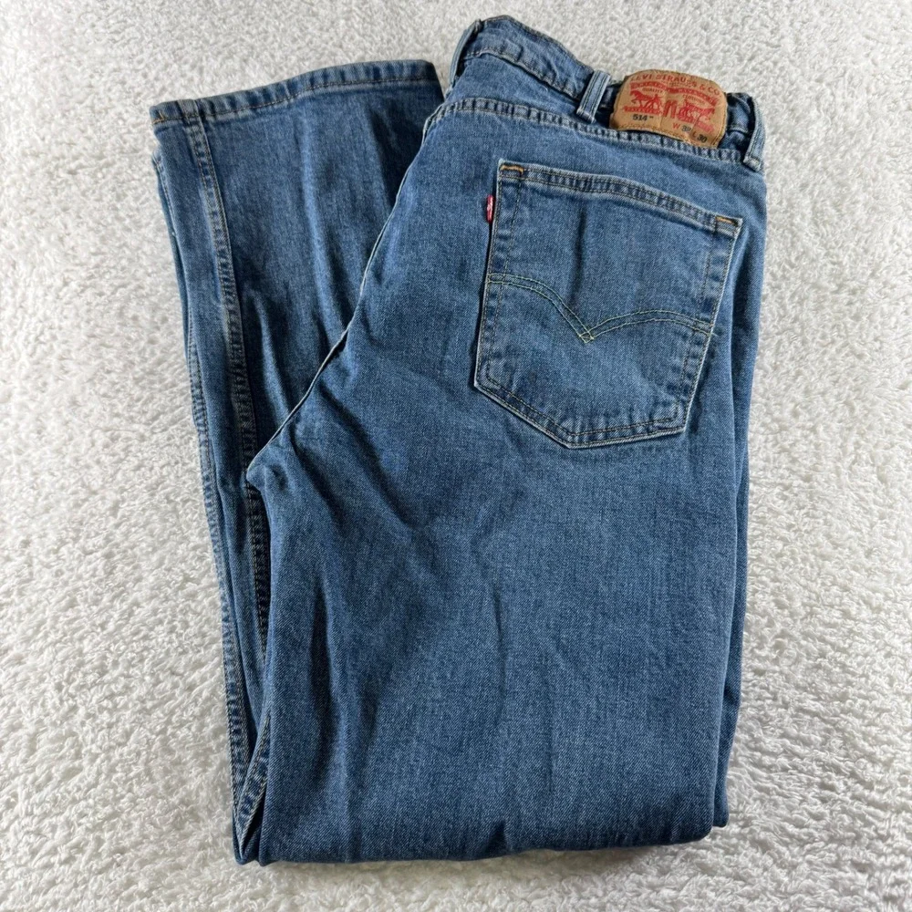 Levis 514 Jeans Mens 38x30 Blue Straight Fit Medium‎ Wash Denim Pants Stretch